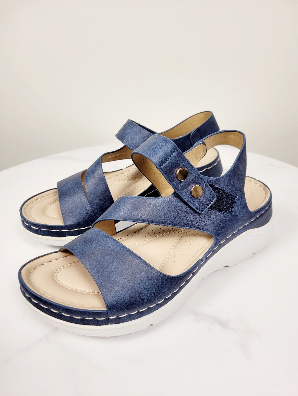 Brand New Footspot Navy Blue & White Sandals Shoes Size: 6.5 US